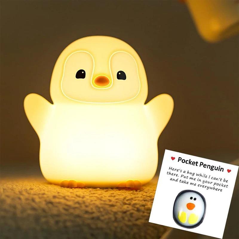 Penguin Night Light,  Animal Themed Squishy Silicone Nursery Lamp with Dimming Timing, USB Rechargeable Bedside Nightlight