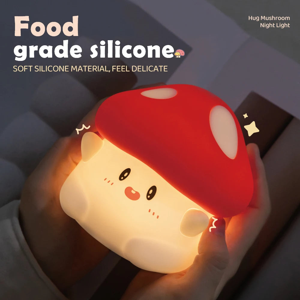 Cute Fruit Night Light Rechargeable Mushroom LED Squishy Night Light 3 Level Dimmable Silicone Nursery Night Lamp For Baby Room