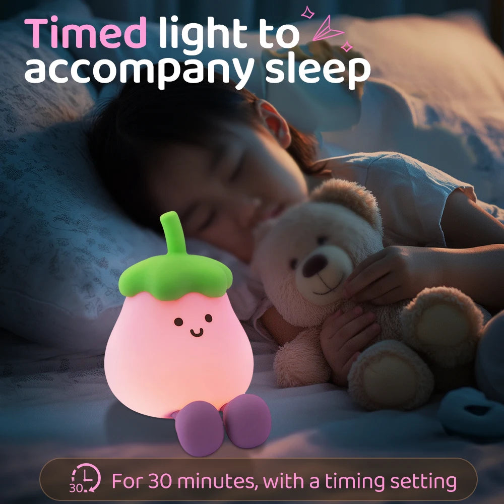 Cute Fruit Night Light Rechargeable Mushroom LED Squishy Night Light 3 Level Dimmable Silicone Nursery Night Lamp For Baby Room
