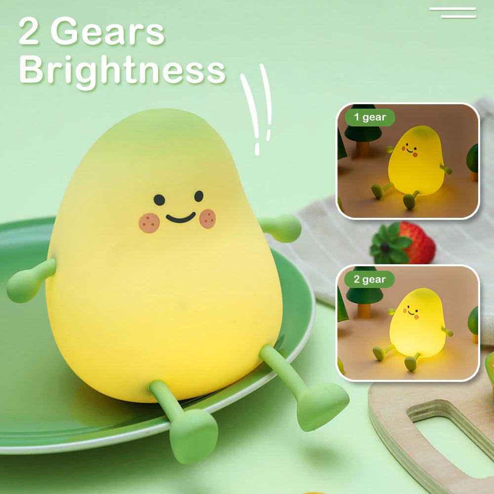Cute Fruit Night Light Rechargeable Mushroom LED Squishy Night Light 3 Level Dimmable Silicone Nursery Night Lamp For Baby Room