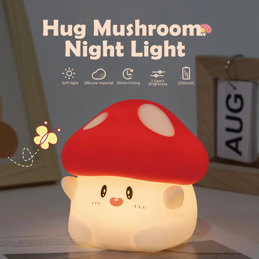 Cute Fruit Night Light Rechargeable Mushroom LED Squishy Night Light 3 Level Dimmable Silicone Nursery Night Lamp For Baby Room