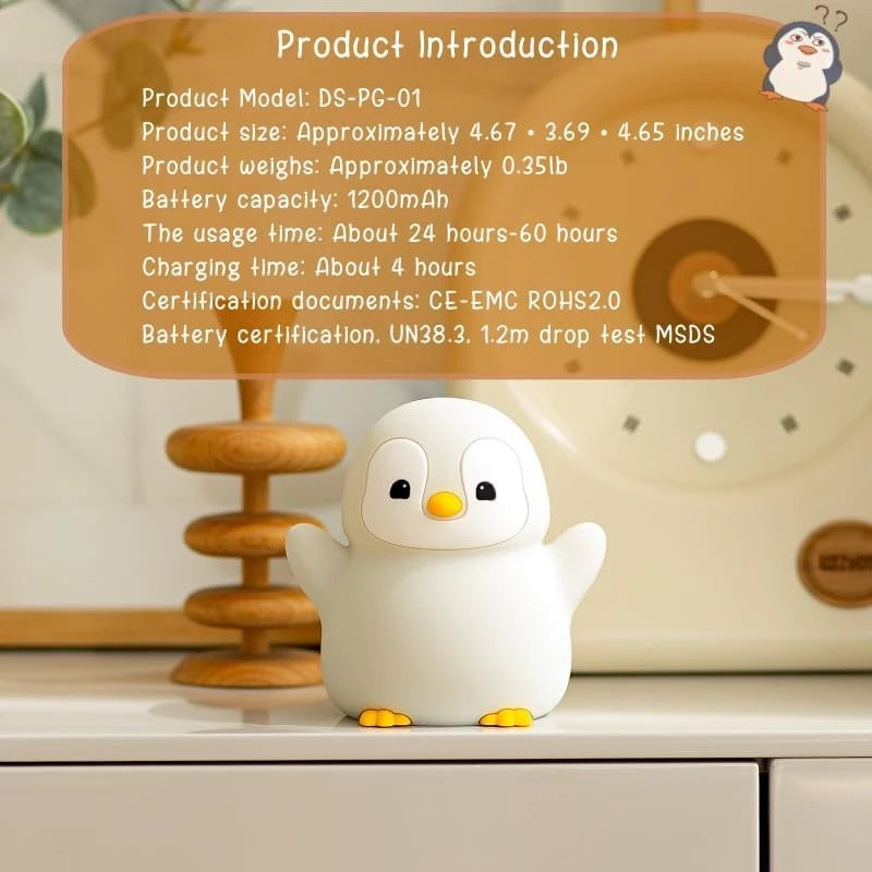 Penguin Night Light,  Animal Themed Squishy Silicone Nursery Lamp with Dimming Timing, USB Rechargeable Bedside Nightlight