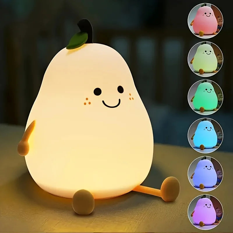 Pear Lamp Magical Night Light 7 Color Changing USB Rechargeable Lamp Creative Cute Decor for Kids Room Dorms Desk & Gift Ideas