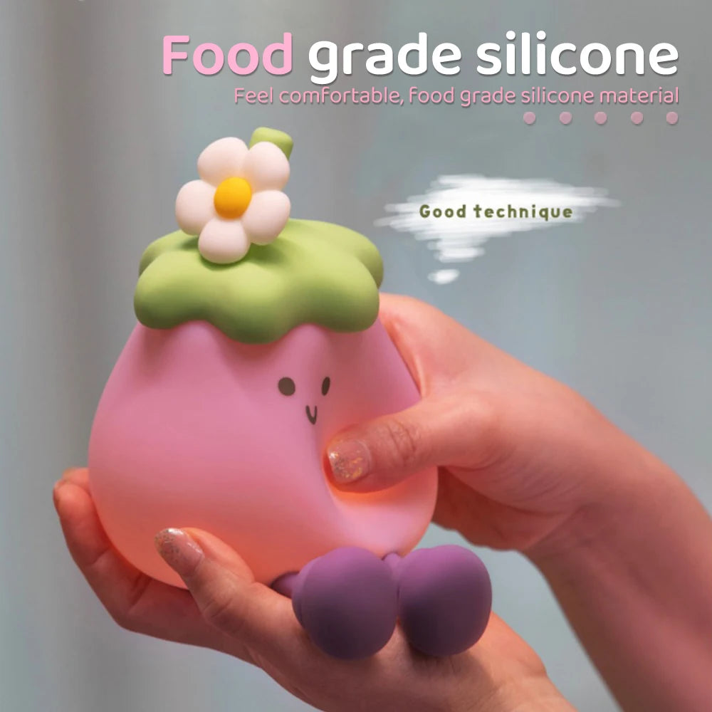 Cute Fruit Night Light Rechargeable Mushroom LED Squishy Night Light 3 Level Dimmable Silicone Nursery Night Lamp For Baby Room