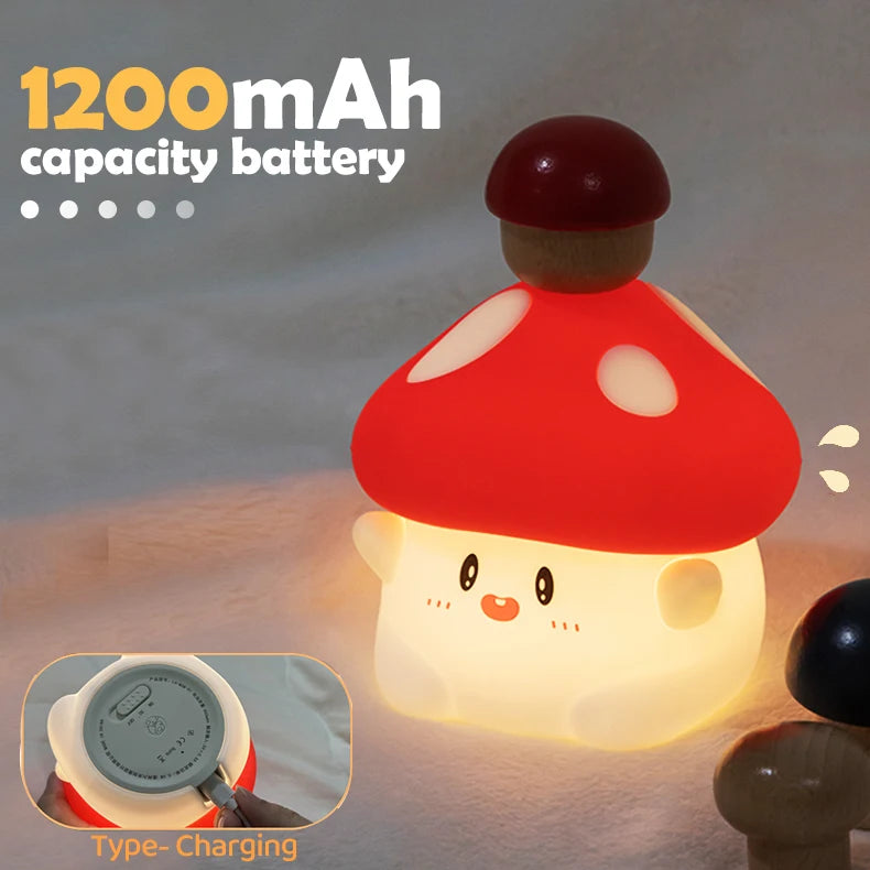 Cute Fruit Night Light Rechargeable Mushroom LED Squishy Night Light 3 Level Dimmable Silicone Nursery Night Lamp For Baby Room