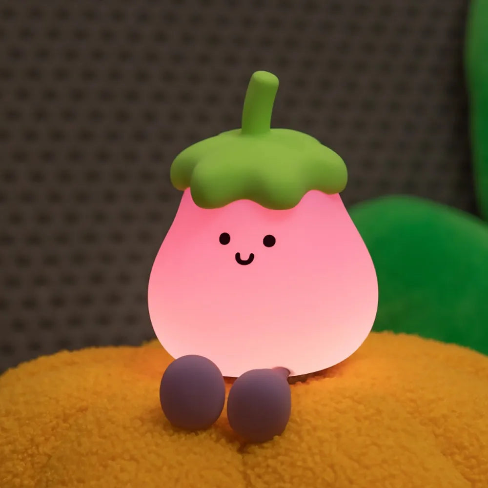 Cute Fruit Night Light Rechargeable Mushroom LED Squishy Night Light 3 Level Dimmable Silicone Nursery Night Lamp For Baby Room