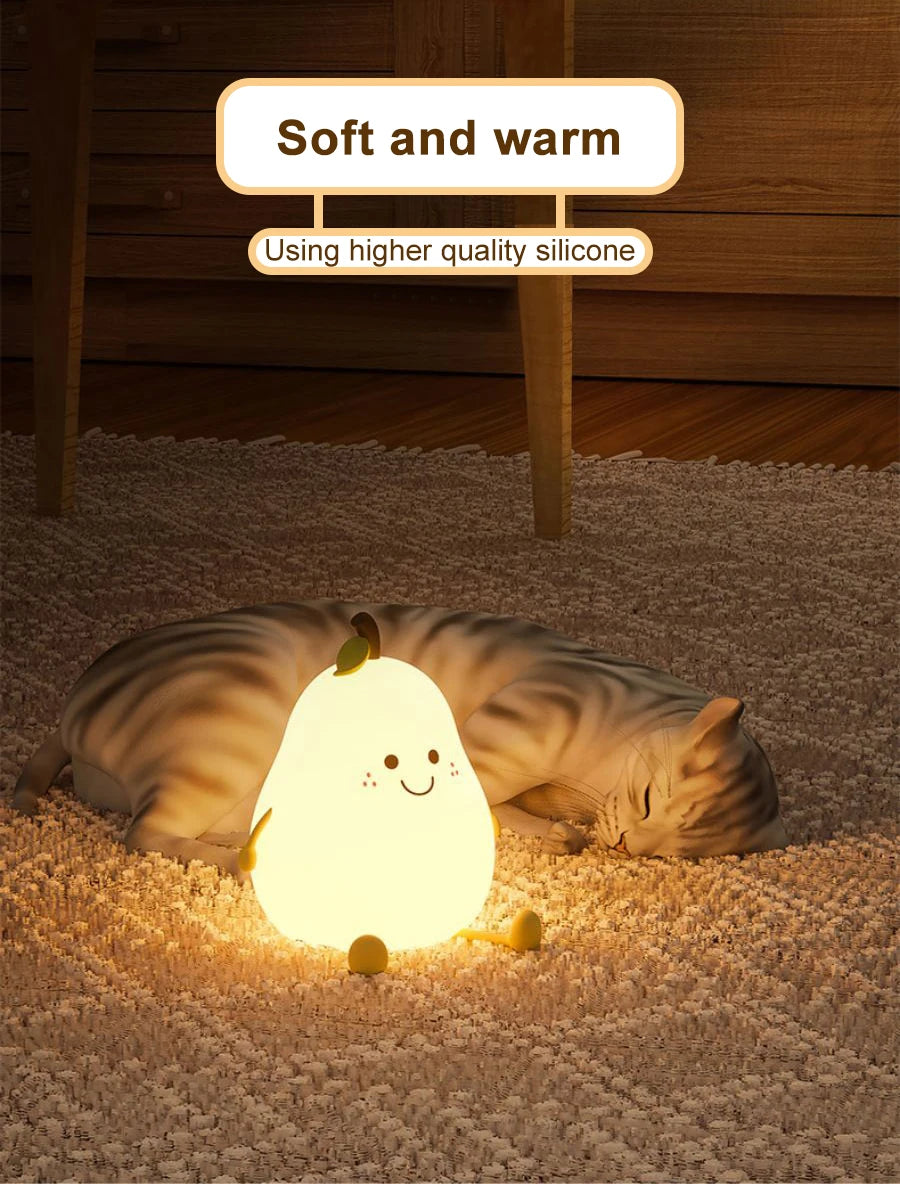 Cute Fruit Night Light Rechargeable Mushroom LED Squishy Night Light 3 Level Dimmable Silicone Nursery Night Lamp For Baby Room