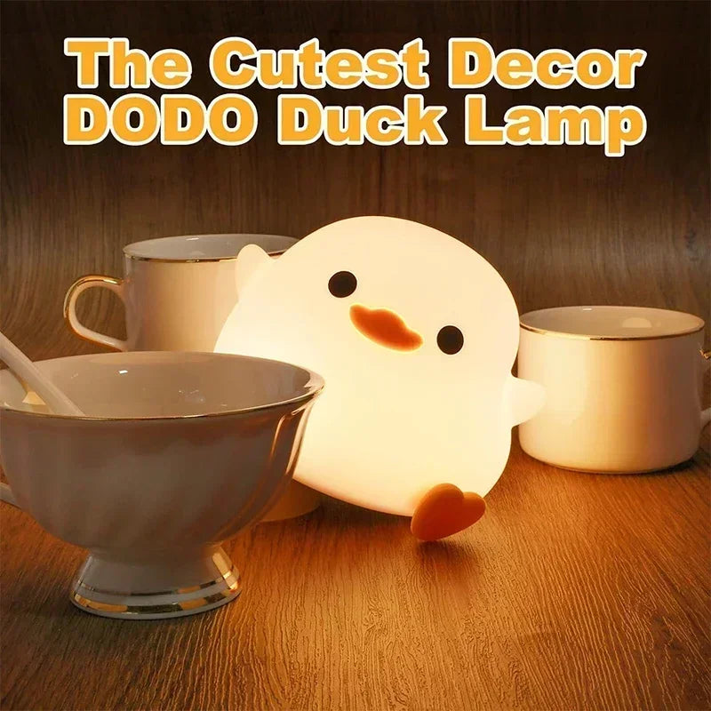 DoDo Duck Night Light, Cute Duck Lamp, Rechargeable Dimmable Nightlight, Silicone LED Bedside Lamp Nursery Touch-Sensitive