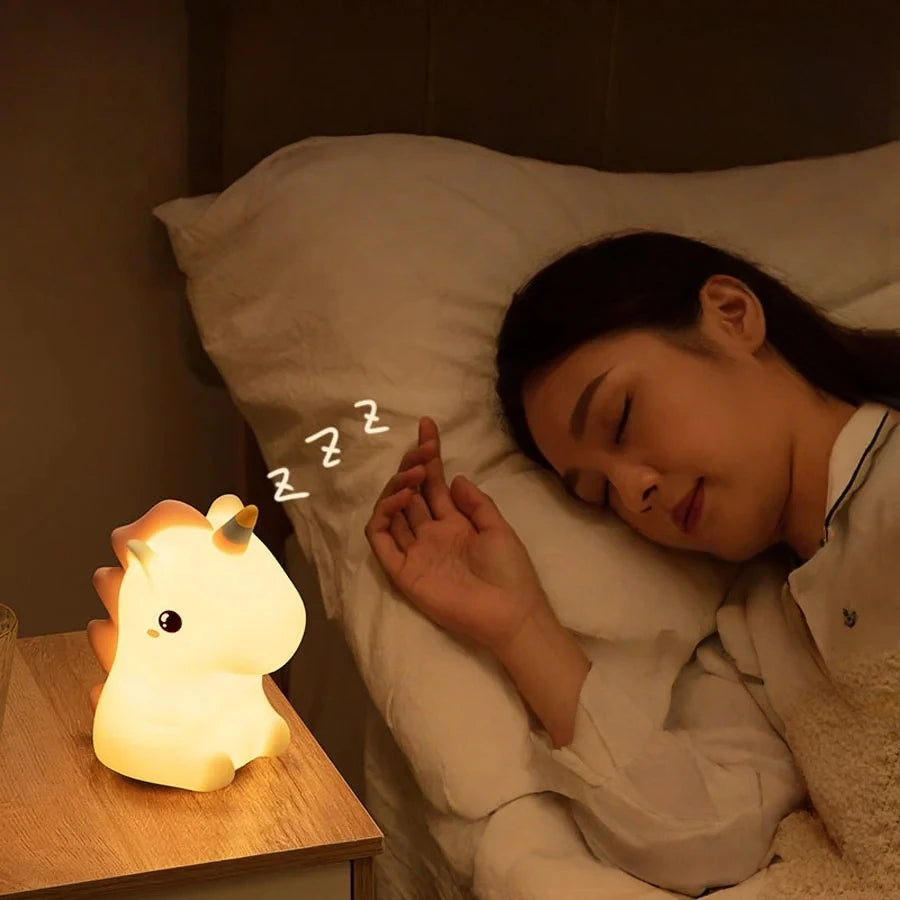 unicorn Cute Silicone LED Night Light For Kids children USB Rechargeable Cartoon Animal bedroom decor Touch Night Lamp for gifts