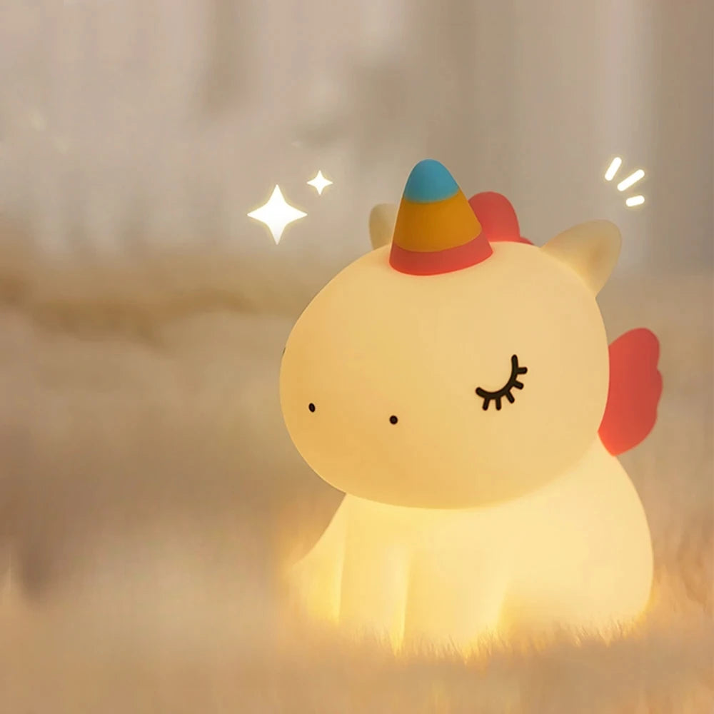 unicorn Cute Silicone LED Night Light For Kids children USB Rechargeable Cartoon Animal bedroom decor Touch Night Lamp for gifts
