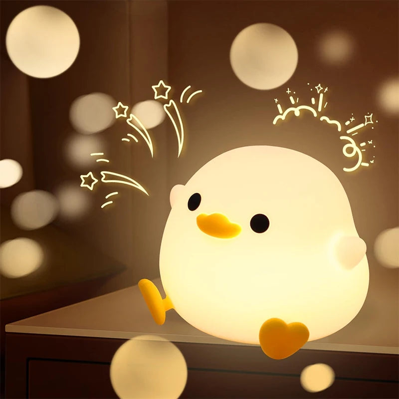 DoDo Duck Night Light, Cute Duck Lamp, Rechargeable Dimmable Nightlight, Silicone LED Bedside Lamp Nursery Touch-Sensitive