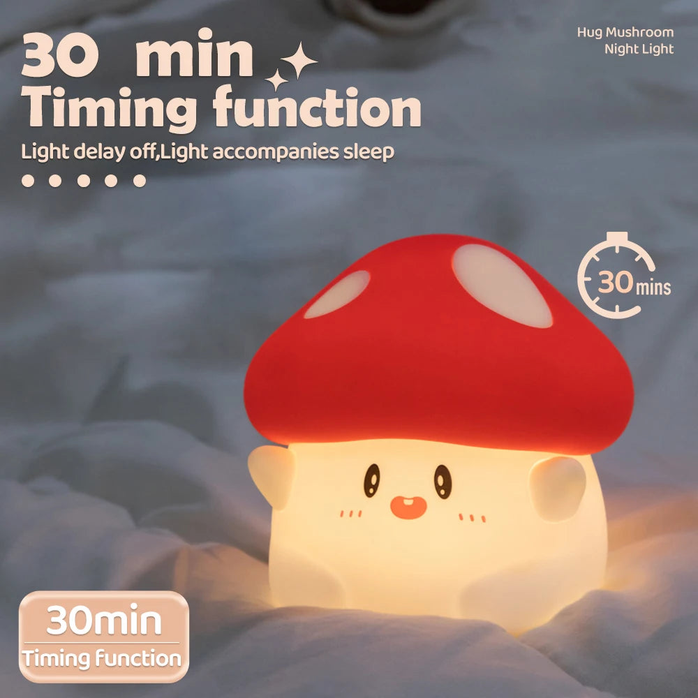 Cute Fruit Night Light Rechargeable Mushroom LED Squishy Night Light 3 Level Dimmable Silicone Nursery Night Lamp For Baby Room