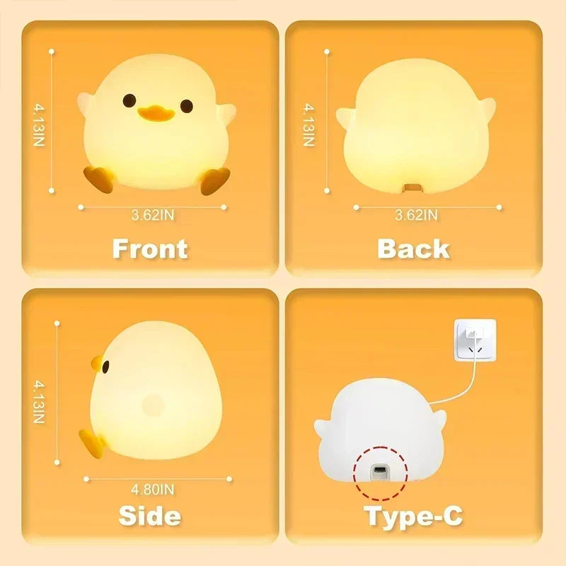 DoDo Duck Night Light, Cute Duck Lamp, Rechargeable Dimmable Nightlight, Silicone LED Bedside Lamp Nursery Touch-Sensitive