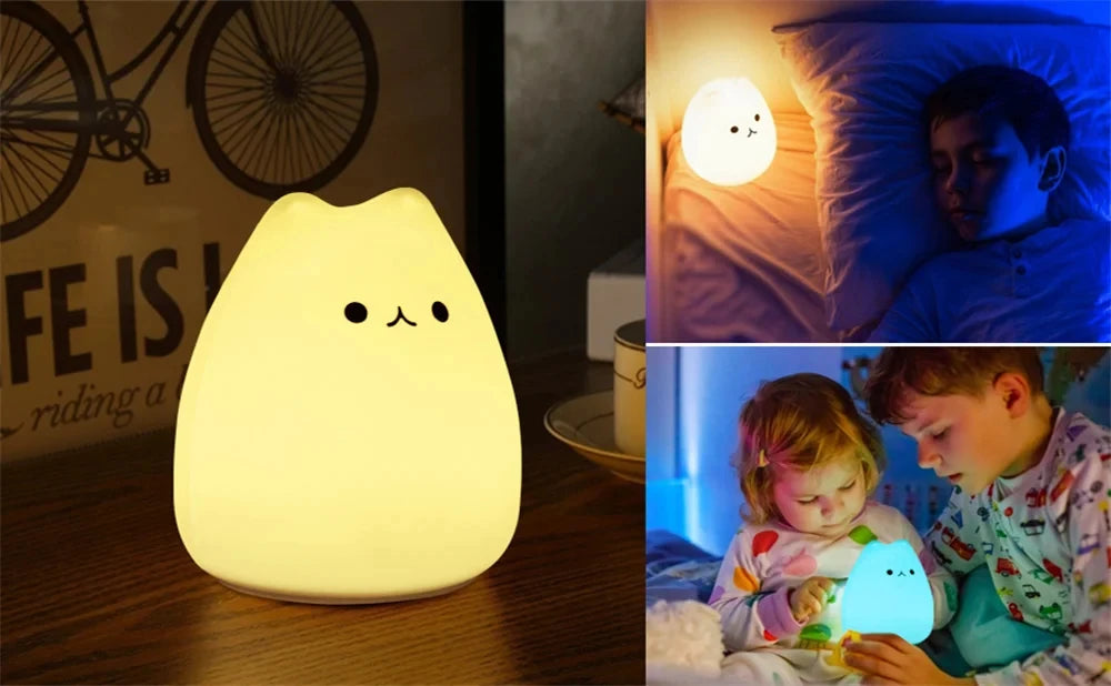 Cat Lamp Cute Night Light Gifts for Women Teen Girls Baby Night Lights for Kids Bedroom Silicone Nightlight for Children Toddler