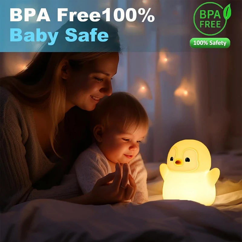 Penguin Night Light,  Animal Themed Squishy Silicone Nursery Lamp with Dimming Timing, USB Rechargeable Bedside Nightlight