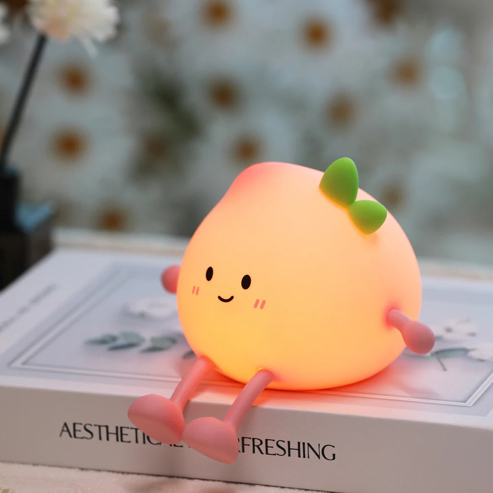 Cute Fruit Night Light Rechargeable Mushroom LED Squishy Night Light 3 Level Dimmable Silicone Nursery Night Lamp For Baby Room