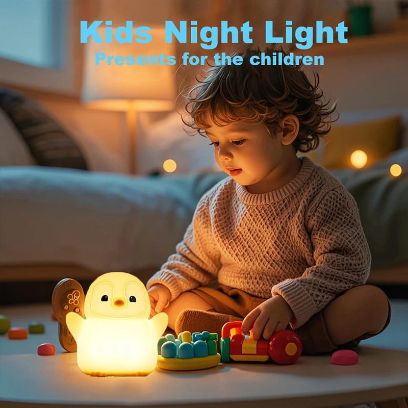 Penguin Night Light,  Animal Themed Squishy Silicone Nursery Lamp with Dimming Timing, USB Rechargeable Bedside Nightlight