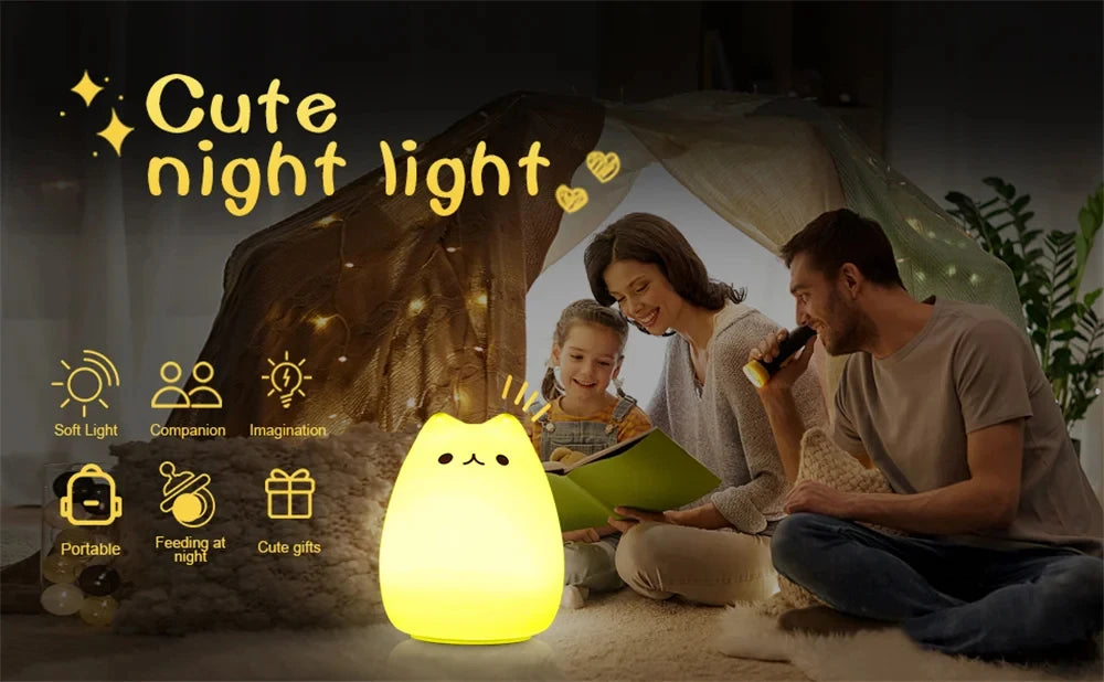 Cat Lamp Cute Night Light Gifts for Women Teen Girls Baby Night Lights for Kids Bedroom Silicone Nightlight for Children Toddler
