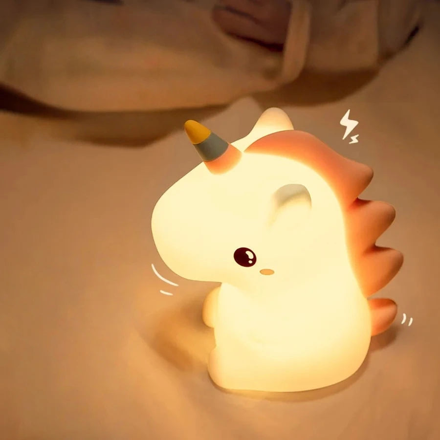 unicorn Cute Silicone LED Night Light For Kids children USB Rechargeable Cartoon Animal bedroom decor Touch Night Lamp for gifts
