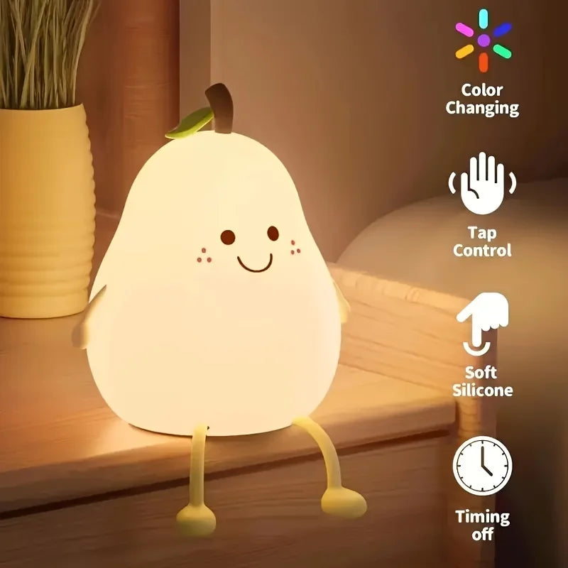 Pear Lamp Magical Night Light 7 Color Changing USB Rechargeable Lamp Creative Cute Decor for Kids Room Dorms Desk & Gift Ideas