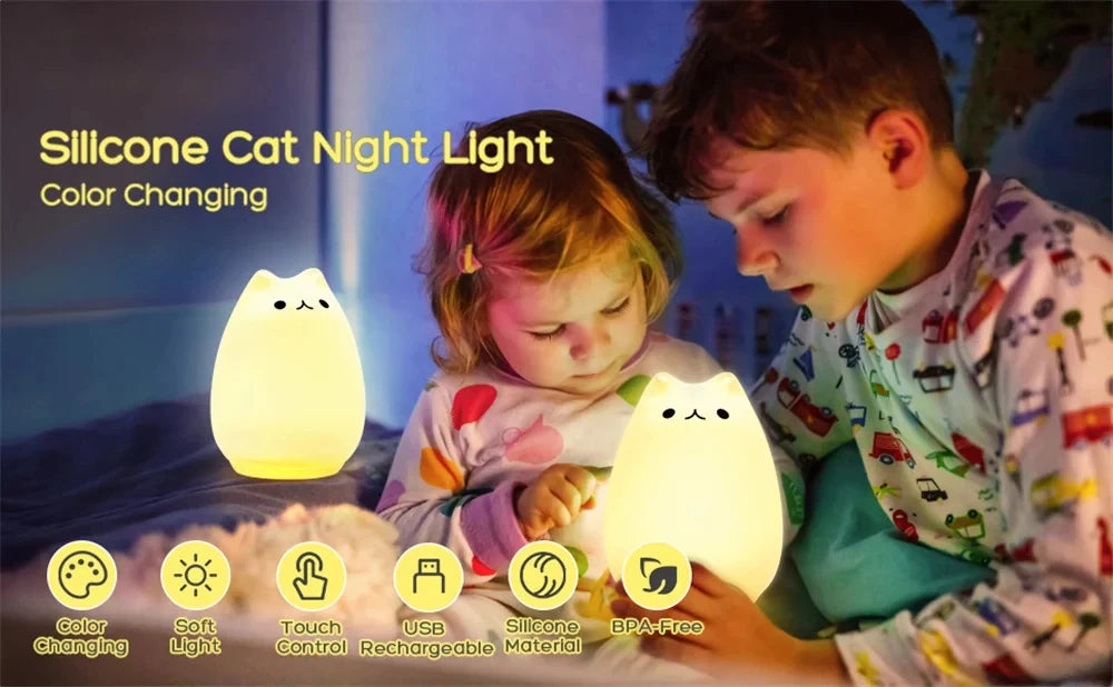 Cat Lamp Cute Night Light Gifts for Women Teen Girls Baby Night Lights for Kids Bedroom Silicone Nightlight for Children Toddler