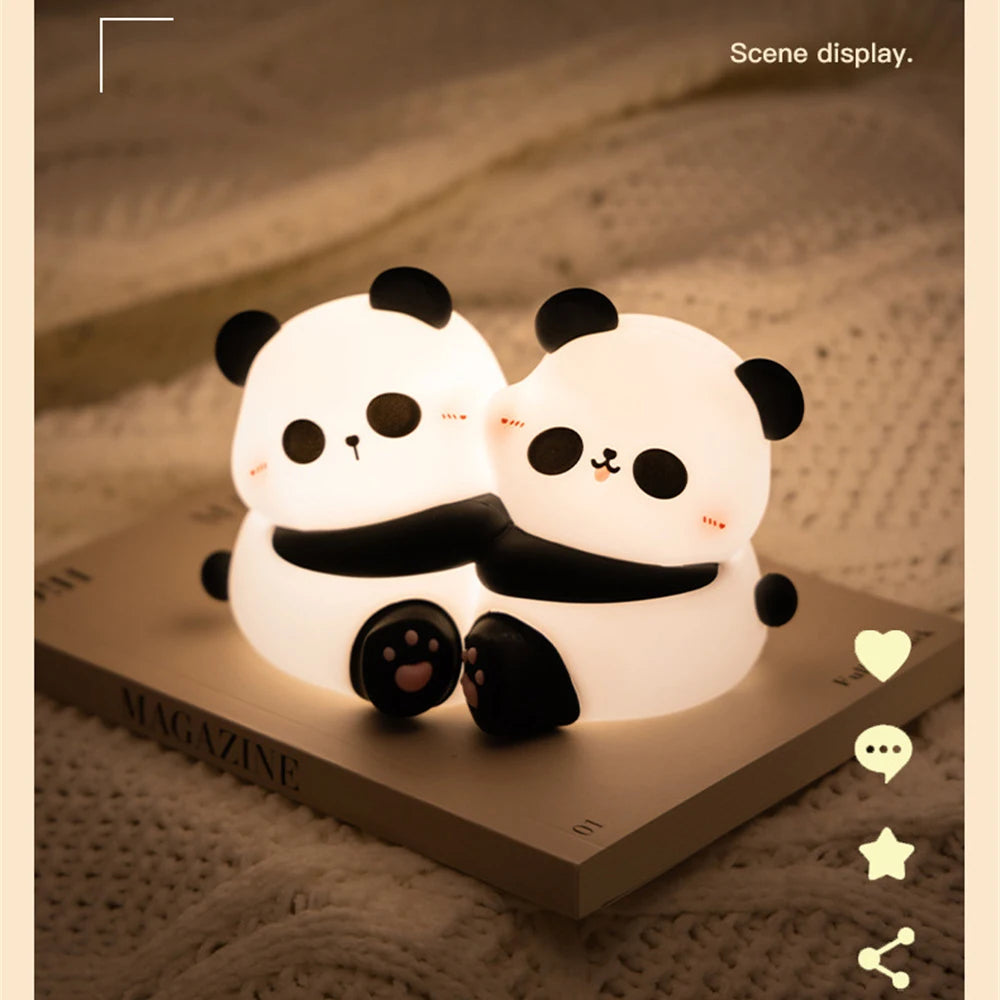 Cute Hug Panda Night Light LED Squishy Animal Night Lamp 3 Level Dimmable Nursery Nightlight for Breastfeeding Toddler Baby Kids