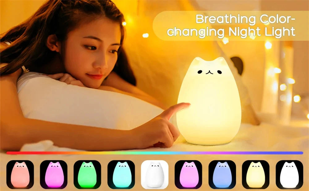 Cat Lamp Cute Night Light Gifts for Women Teen Girls Baby Night Lights for Kids Bedroom Silicone Nightlight for Children Toddler