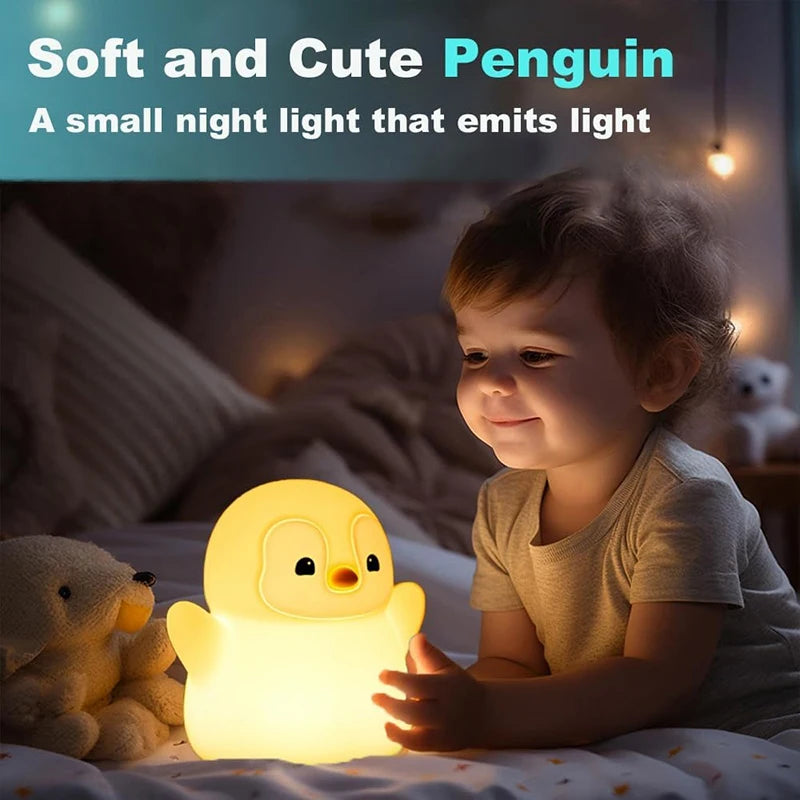 Penguin Night Light,  Animal Themed Squishy Silicone Nursery Lamp with Dimming Timing, USB Rechargeable Bedside Nightlight
