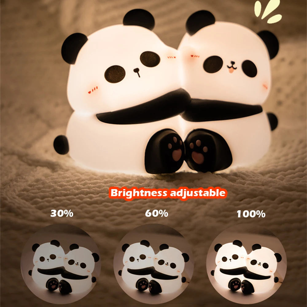 Cute Hug Panda Night Light LED Squishy Animal Night Lamp 3 Level Dimmable Nursery Nightlight for Breastfeeding Toddler Baby Kids