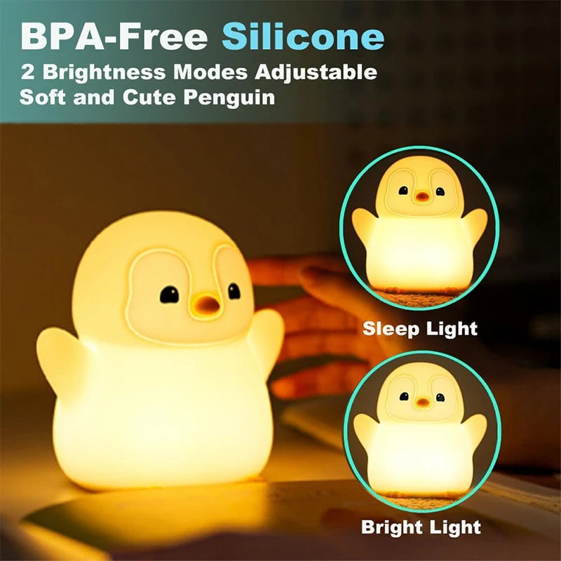 Penguin Night Light,  Animal Themed Squishy Silicone Nursery Lamp with Dimming Timing, USB Rechargeable Bedside Nightlight