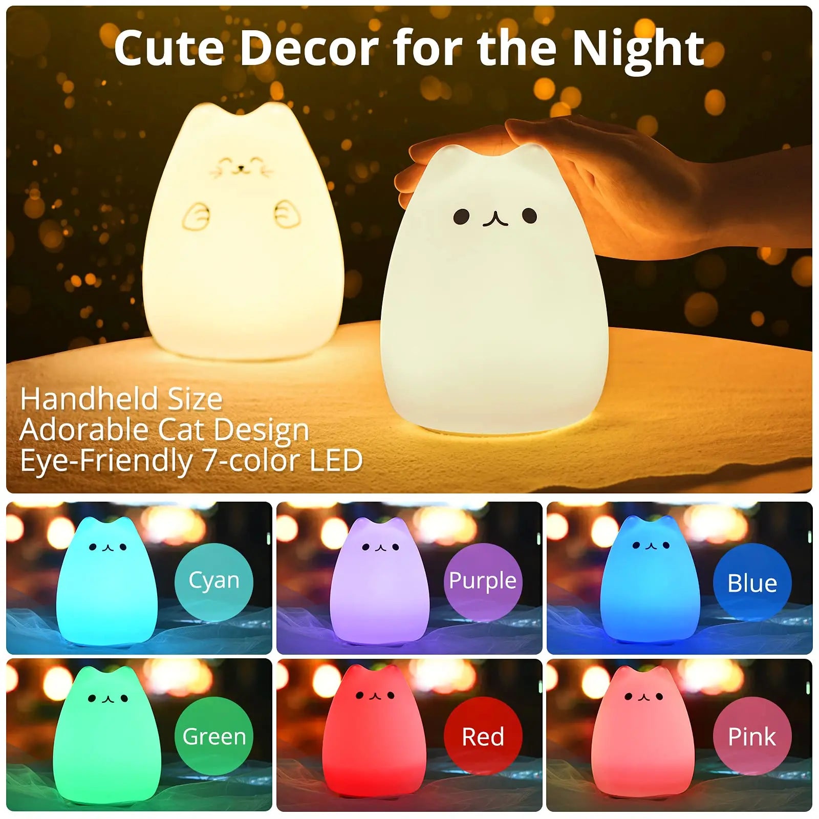 Cat Lamp Cute Night Light Gifts for Women Teen Girls Baby Night Lights for Kids Bedroom Silicone Nightlight for Children Toddler