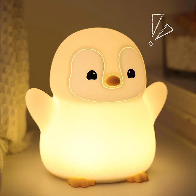 Penguin Night Light,  Animal Themed Squishy Silicone Nursery Lamp with Dimming Timing, USB Rechargeable Bedside Nightlight